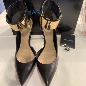 Marciano Pointed Black Leather Heels